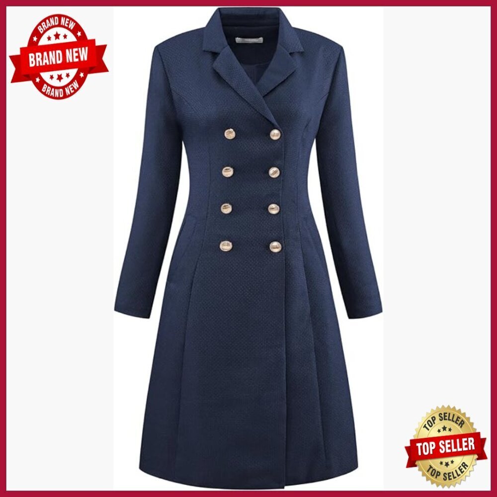 Tweed Blazer Dress Collared Double Breasted A-Line Formal Work